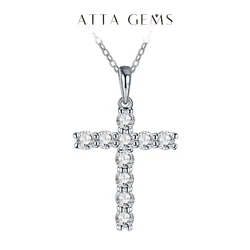 Attagems Handmade Cross Pendant Moissanite Solid Sterling 925 Silver Necklace For Women Luxury Jewelry for Engagement Christmas