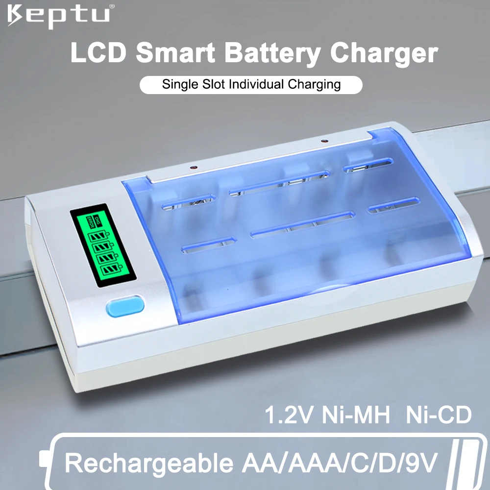 LCD Smart Quick Battery Charger for 1.2v C D AA AAA 9V NiMH NiCD Rechargeable Batteries with Refresh Function