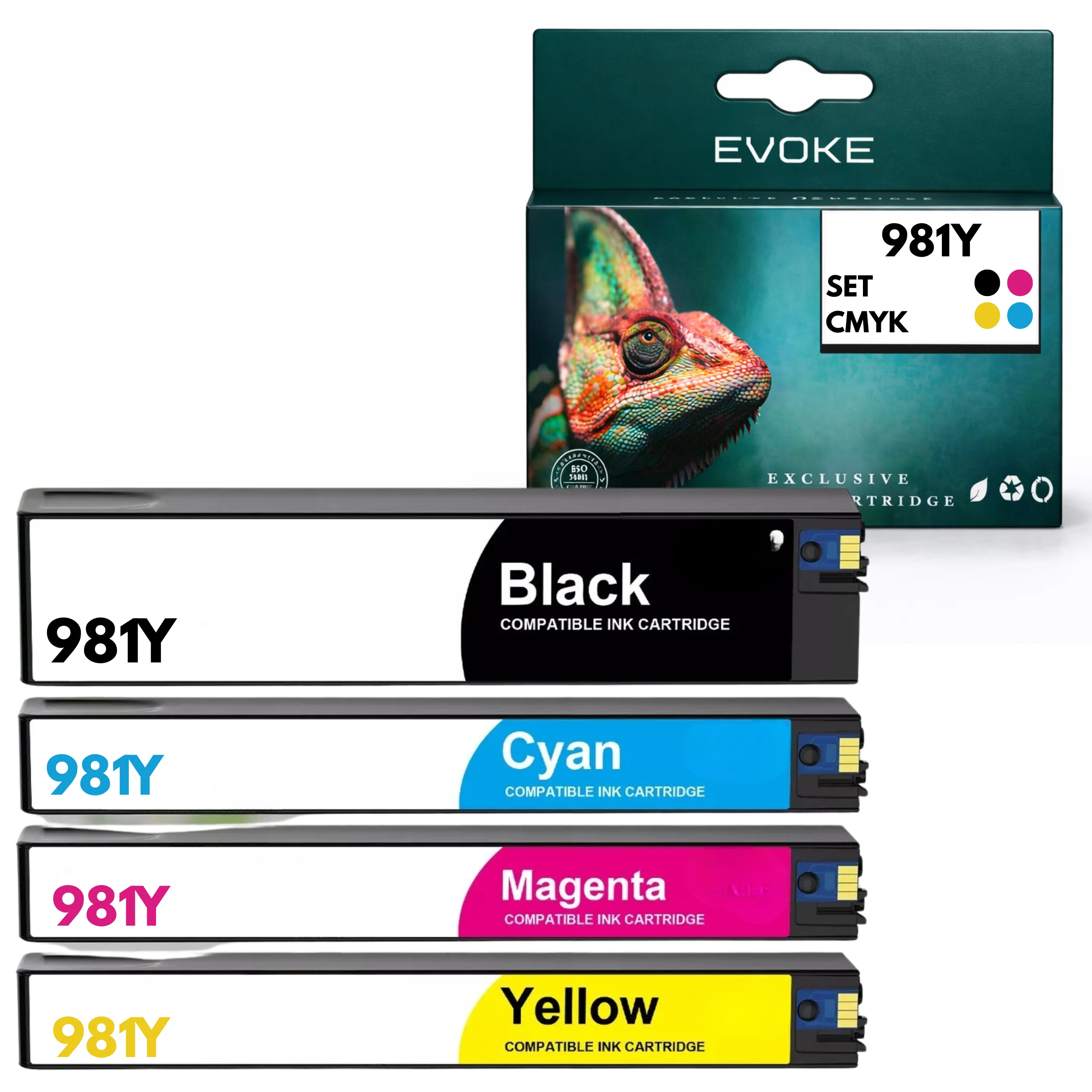 Evoke Compatibele Inkt voor Hp 981Y Hp981 4X Cmyk: Zwart, Cyaan, Magenta, Geel 760 ml 68000 Pagina's Pagewide Enterprise 556 556Dn 556Xh; Kleuren Mfp 586 586Dn 586F 586Z; Managed E55650 E58650