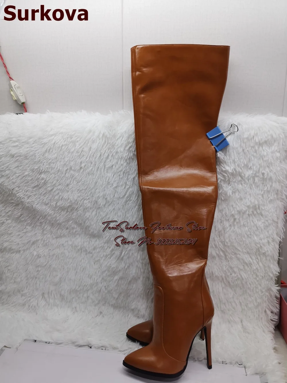 Surkova botas acima do joelho, design exclusivo, marrom fosco, salto alto fino, bico pontudo, coxa alta, mulheres, outono inverno, sapatos de passarela