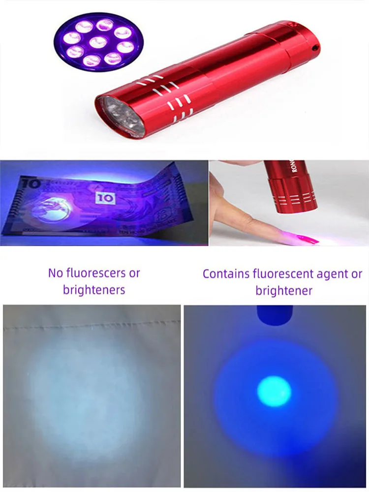 

UV Light Torch Lamp Super Mini 9 LED Flashlight Black Ultraviolet Light Super Mini Aluminum UV Flashlight Torch Lamp V Light Tor