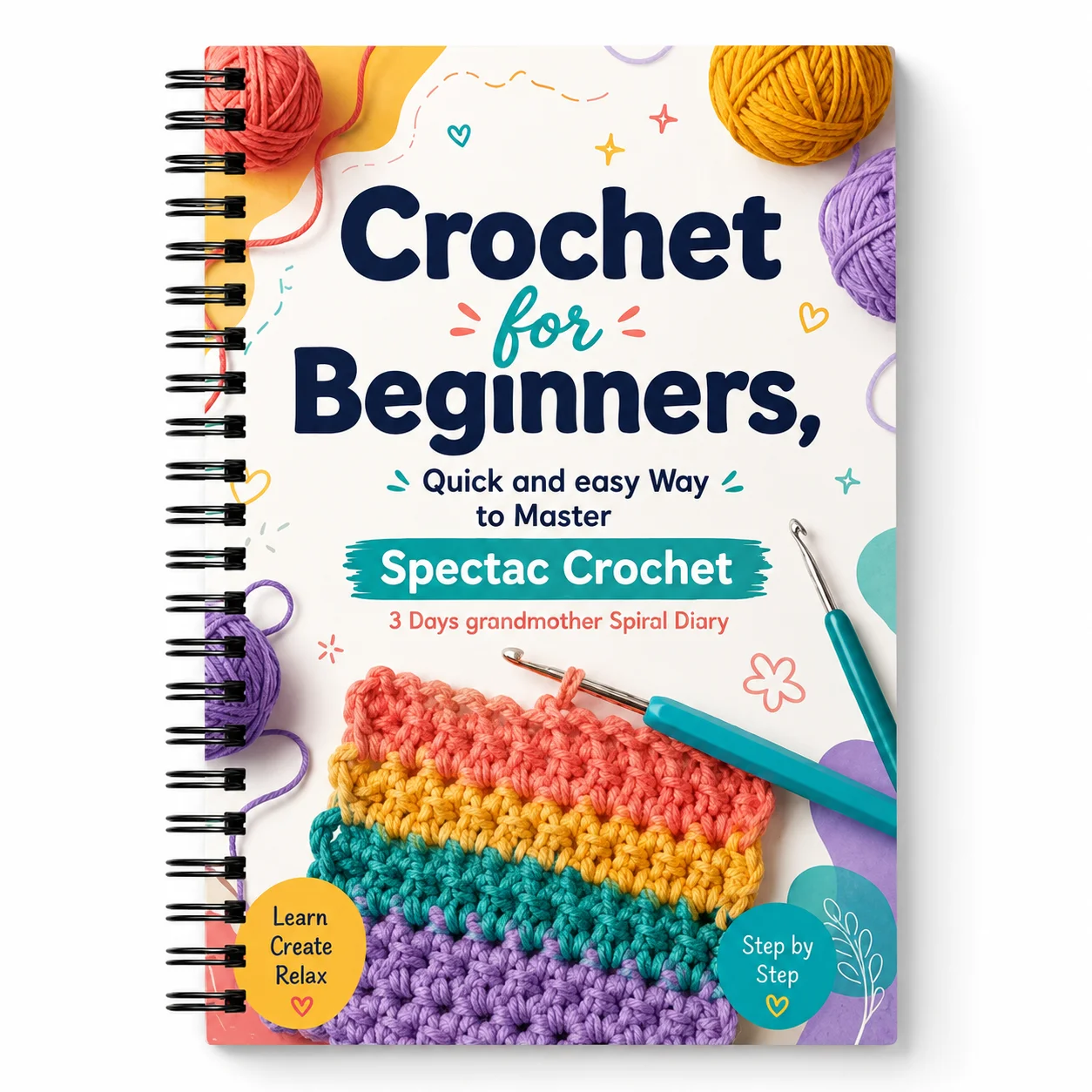 Beginner Crochet Spiral Diary Notebook - Step-by-Step Crochet Project Log Book Yarn Craft Planner Handmade Hobby Journal