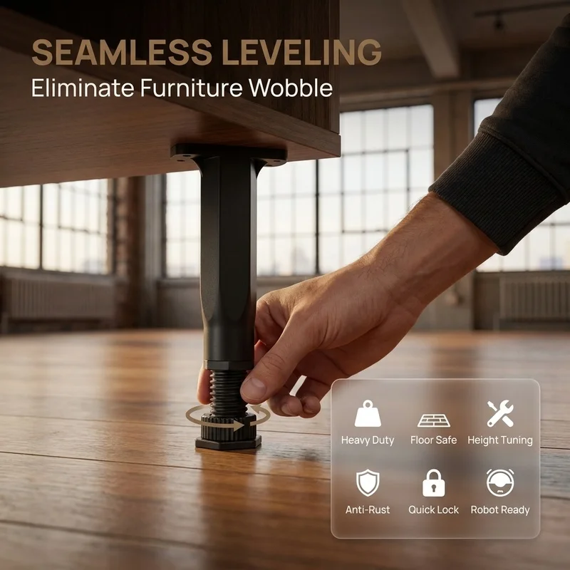 4 Only Bed frame support leg set Free installation screws Adjustable height leveling to prevent abnormal noise Universal bed fra