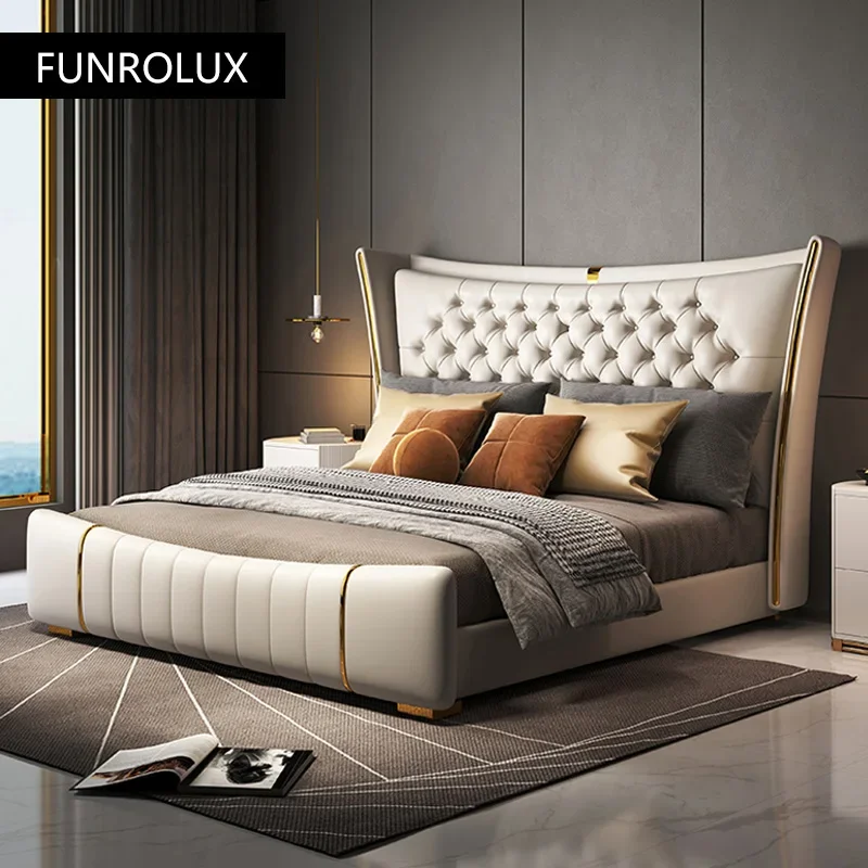 Light Luxury Leather Bed High-End Master Bedroom Wedding Bed 1.5M / 1.8M Large Bed Modern Simple Double