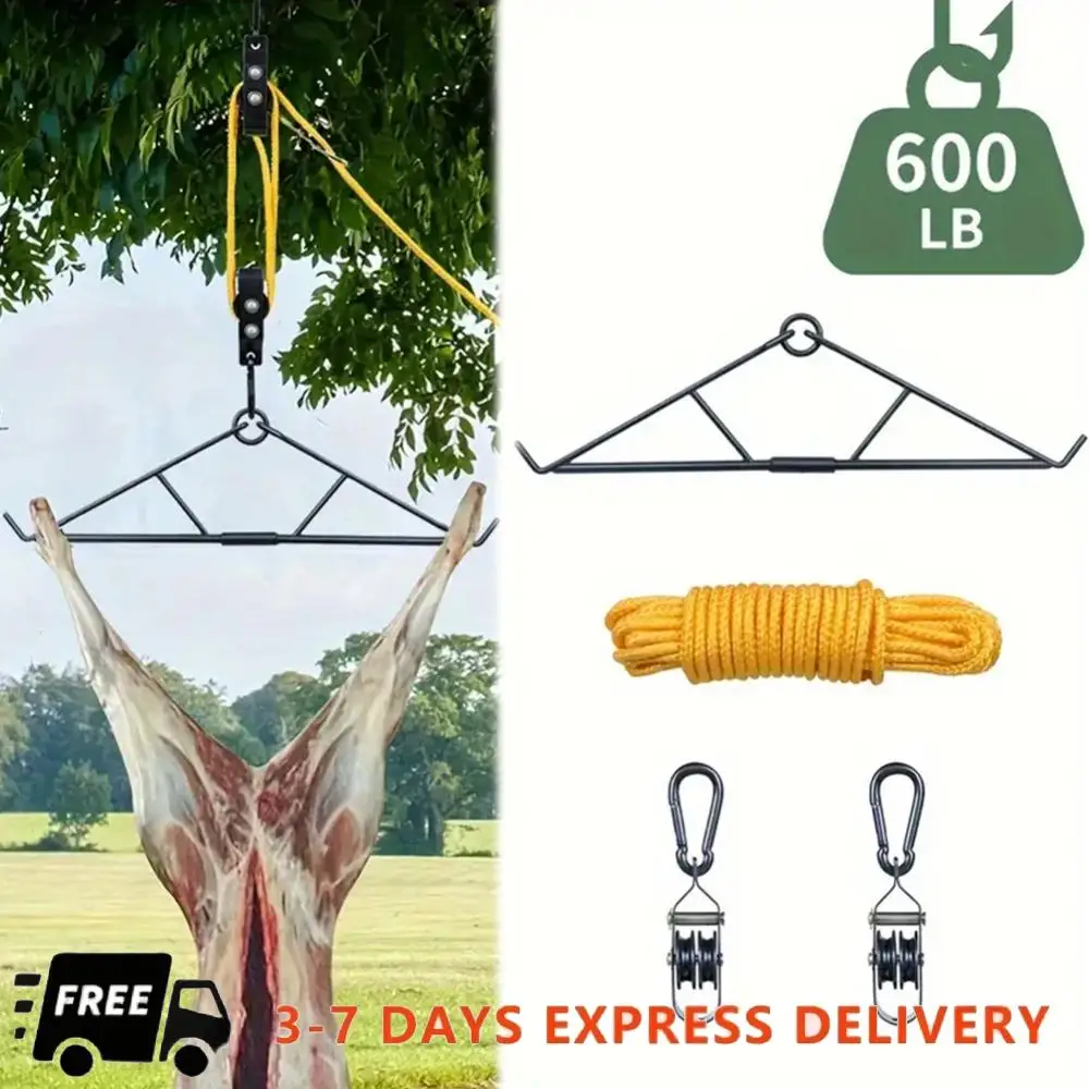 

Deer Hanger 700LBS Game Hoist Gambrel with Elk Hoist Pulley Lift System Hunting Game Hanging Kit for Deer Butcher, Cleaning