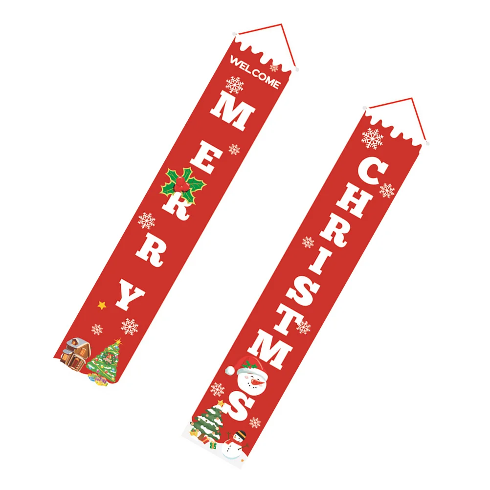 

1 Pair Christmas Door Banner Decorative Curtain Welcome Merry Christmas Hanging Front Door Decor for Indoor Outdoor Party Photo