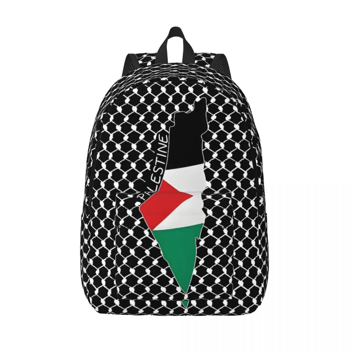 Palestine Flag Map Design With Palestinian Kufiya Pattern - WHT Student School Bookbag Canvas Daypack Elementary High Travel Bag
