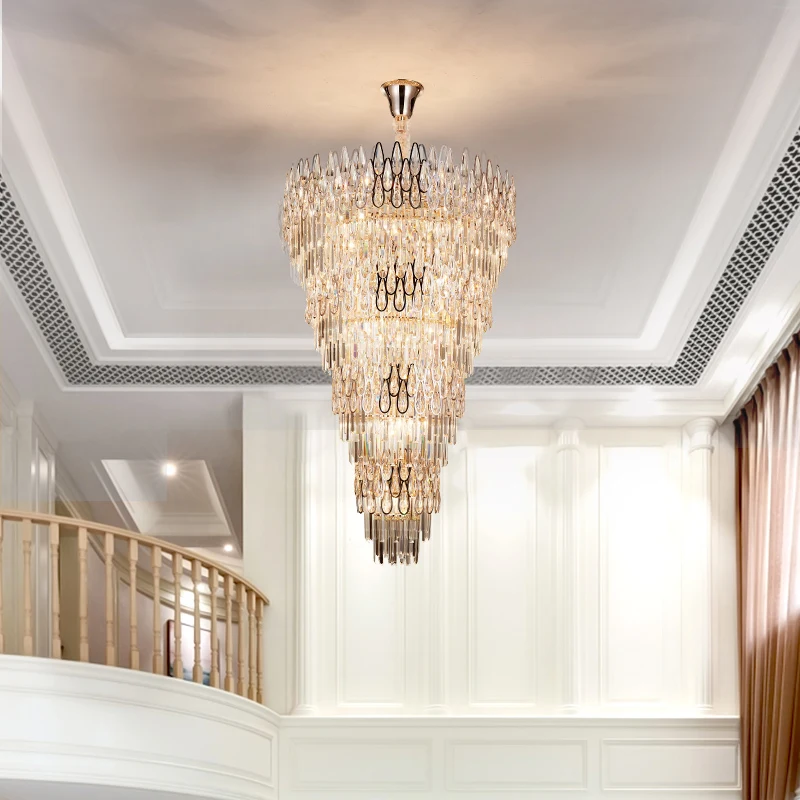 New Villa Hall Huge Crystal Chandelier LED stairwell lighting Leaping Floor Duplex penthouse Hotel Lobby Long Chandelier lustre