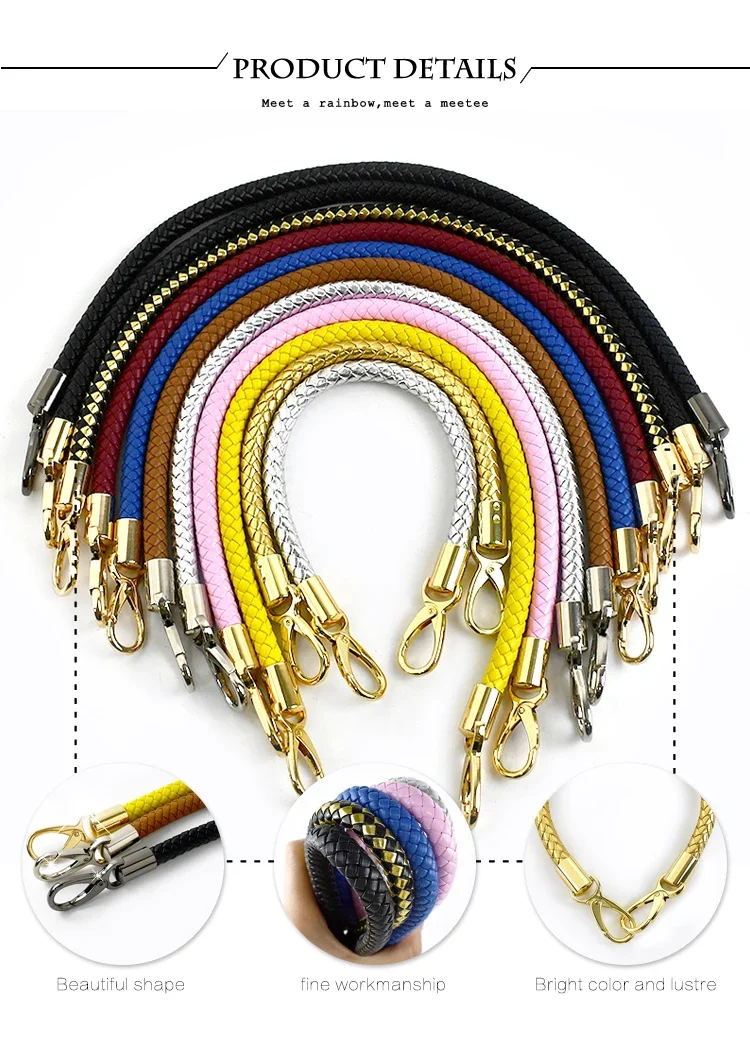 Deepeel 30-60cm Metal PU Leather Round Rope Bag Strap Handbags Handle Luggage Bags Silver Buckle Shoulder Belt Craft Accessories