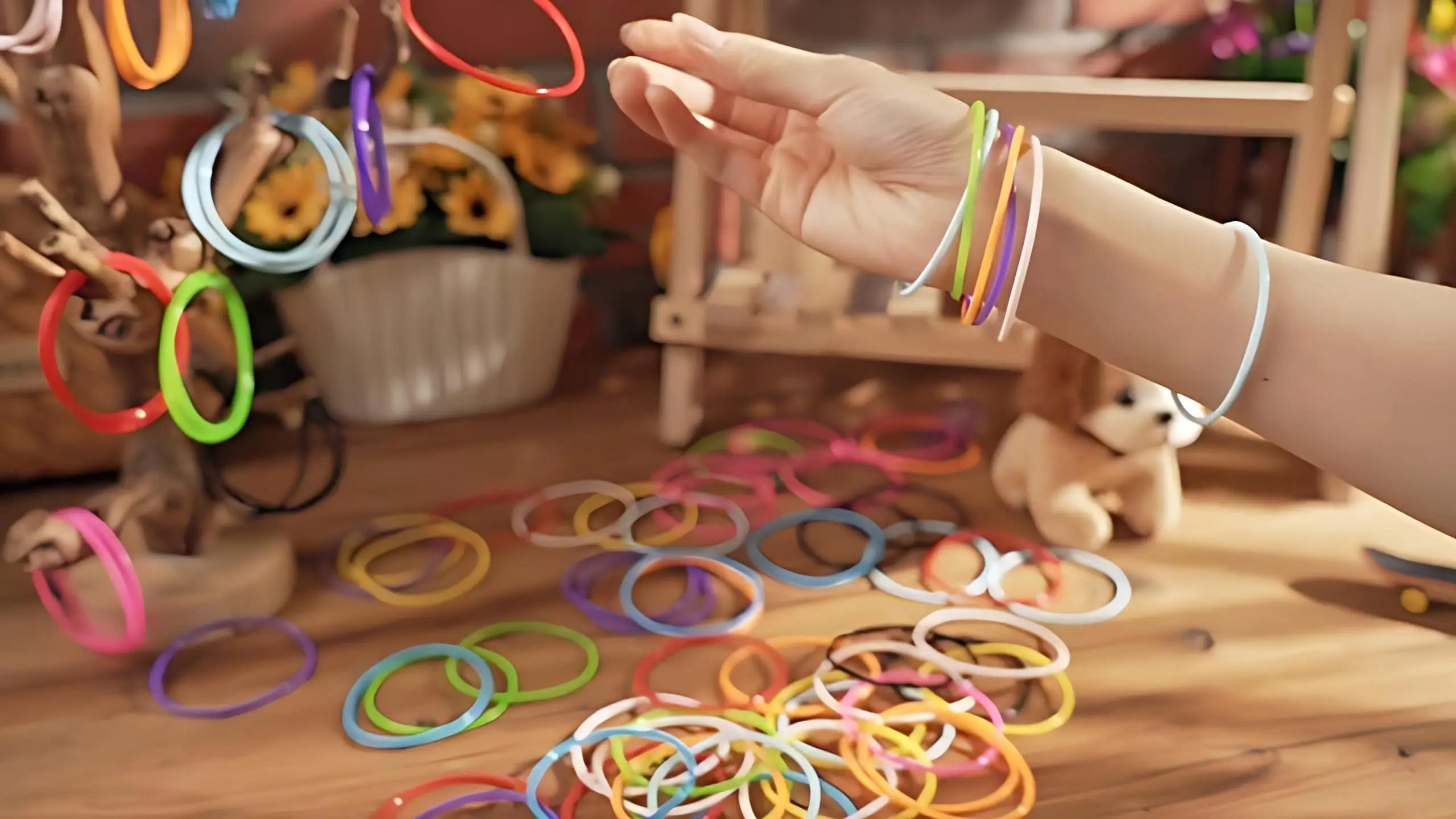 100 Pcs 80s Multicolor Silicone Jelly Rubber Bracelets Hair Ties Women, Mixed Style, Random Color