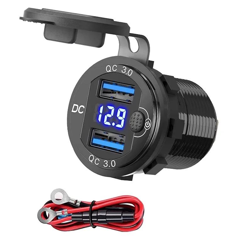 아마존 베스트셀러 듀얼 USB 차량용 충전기, 실시간 전압 모니터링을 위한 디지털 디스플레이 및 스위치