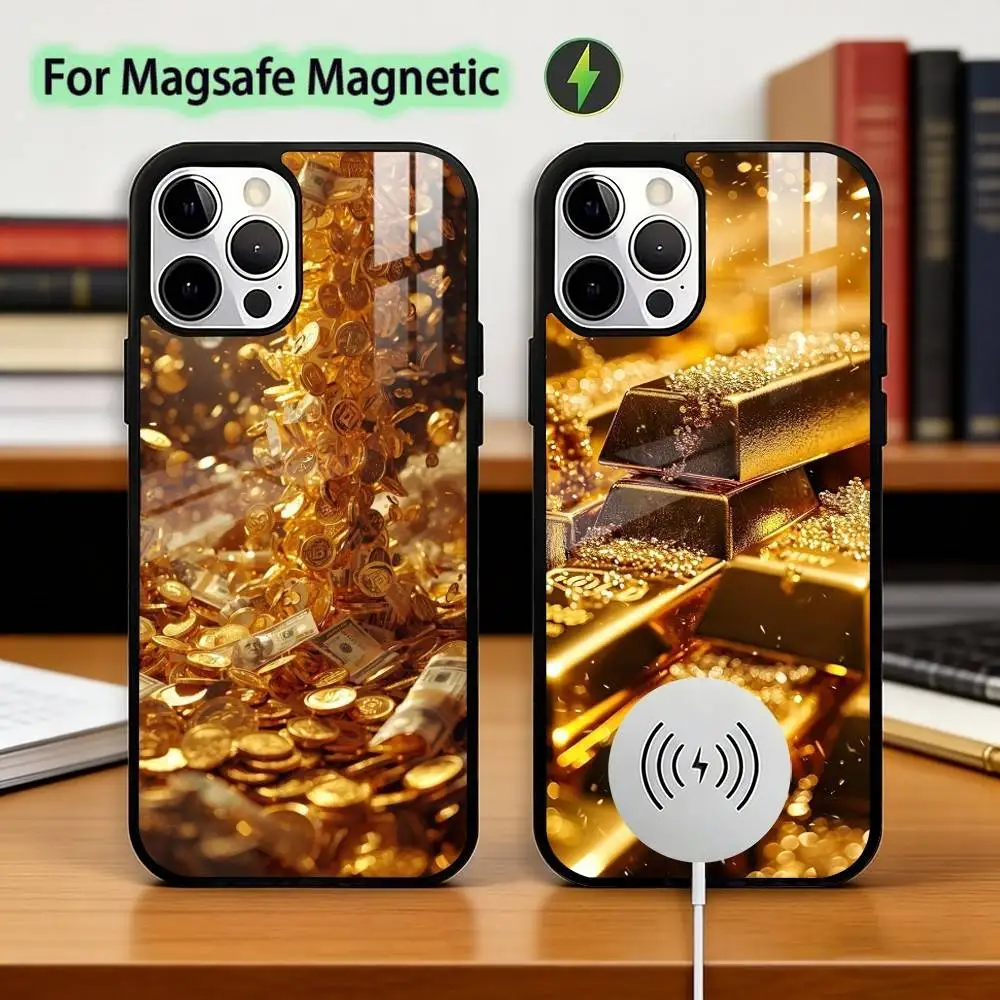 

Money Gold A-Art Phone Case For iPhone17,16,15,14,13,12,11 Plus,Pro Magnetic with Magsafe Wireless Charging