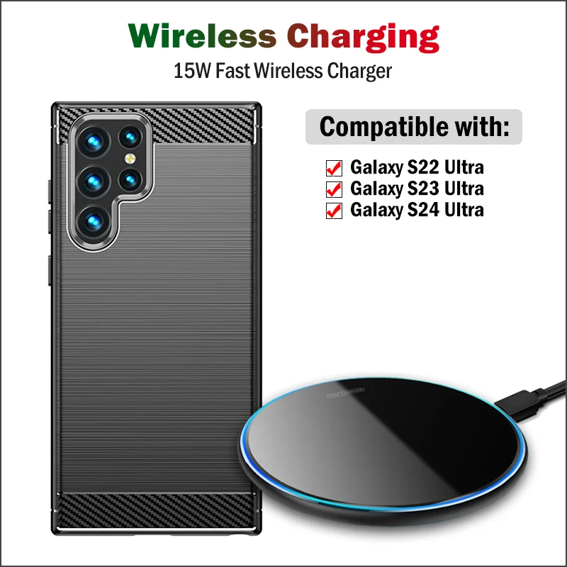 15W Fast Wireless Charger for Samsung Galaxy S22 Ultra / S23 Ultra / S24 Ultra Wireless Charging Pad with USB Cable Gift Case