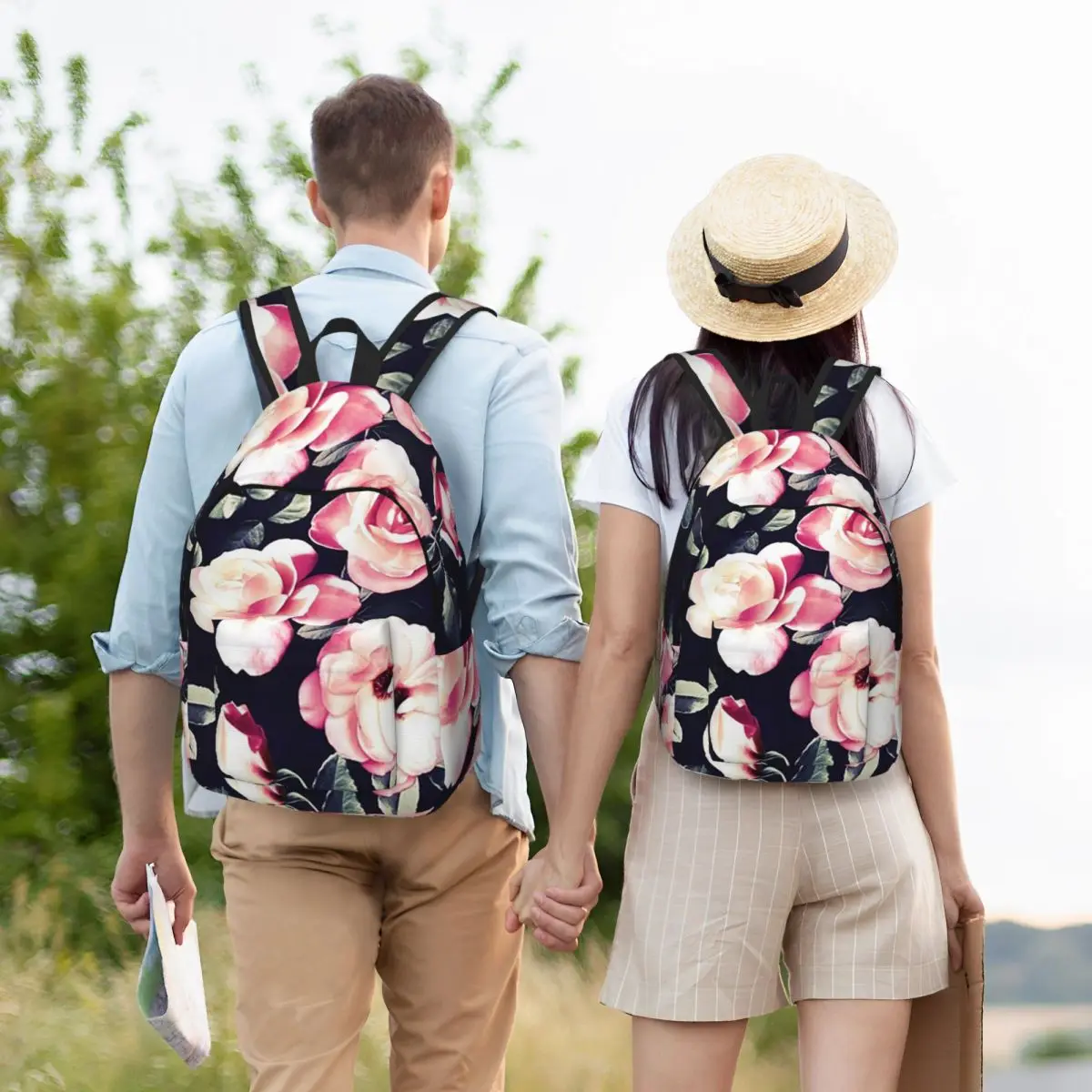 ヴィンテージローズチンツピーチピンクバックパック学生少年少女ブックバッグ子供スクールバッグラップトップショルダーバッグ男性女性用