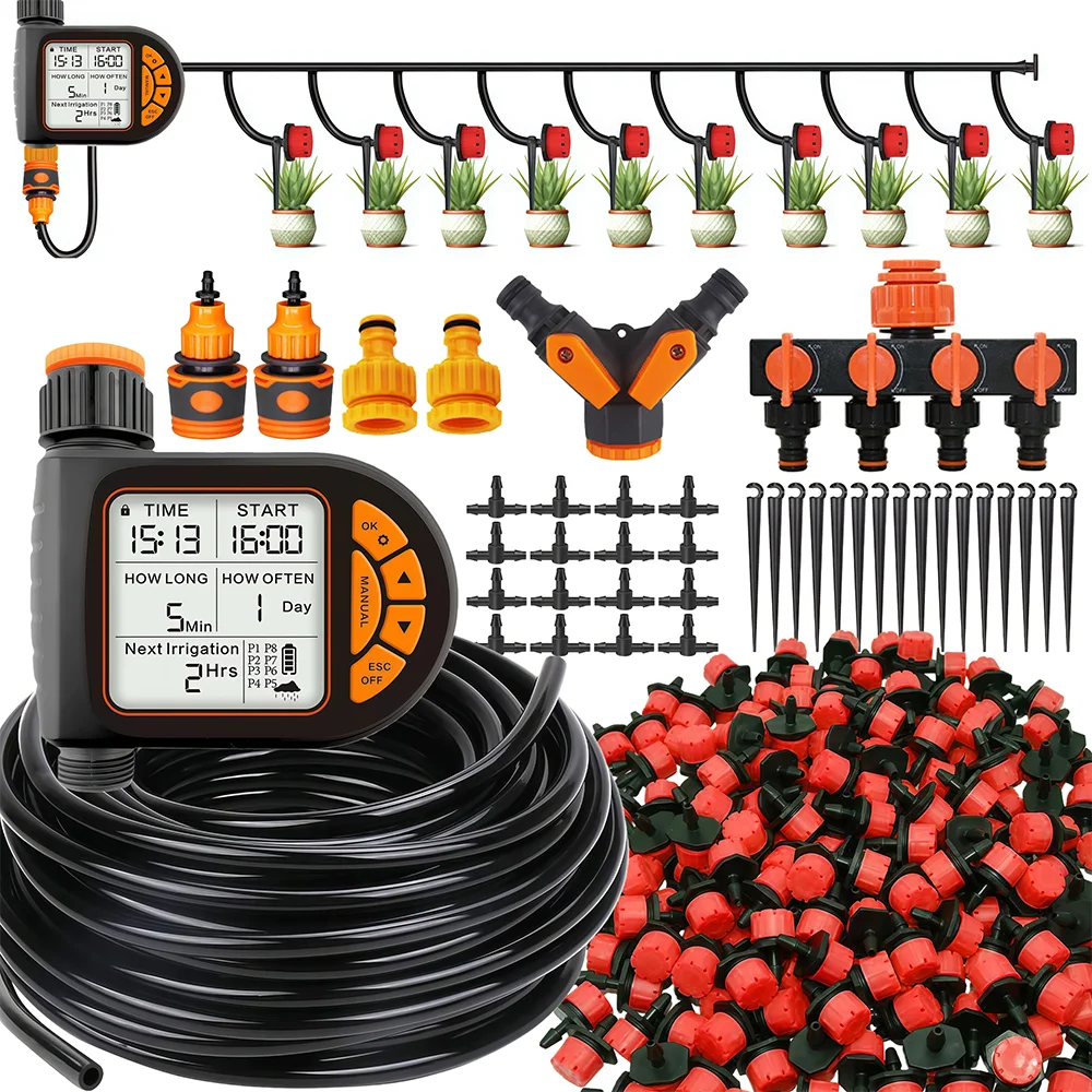 

20M Smart Garden Timer Irrigation Set LCD Automatic Watering Controller Set With Rain Sensor for Farms IPX5 Waterproof