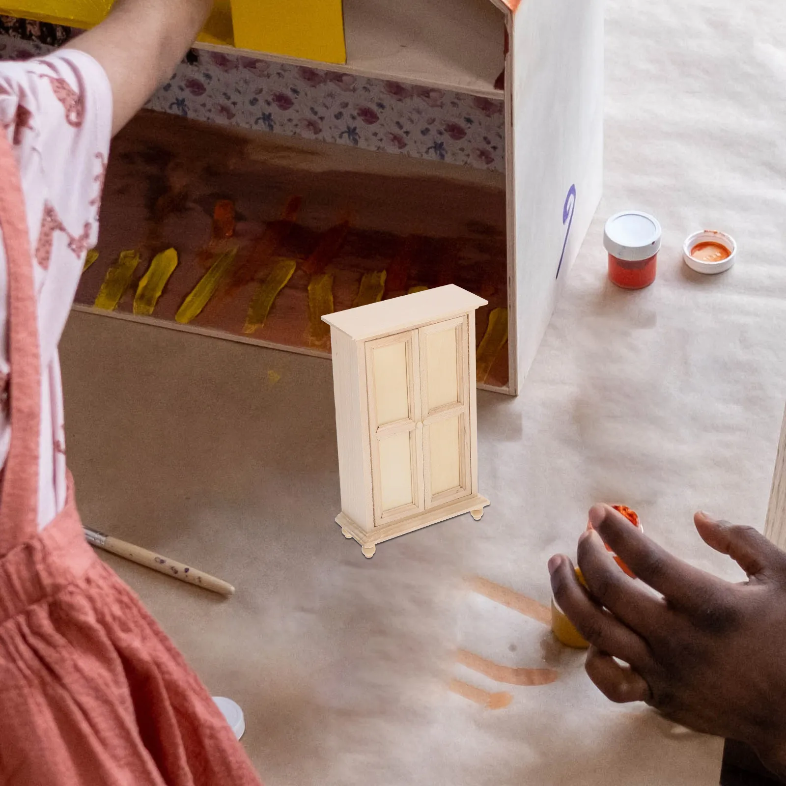 

Mini House Wooden Cabinet Miniature Furniture Wardrobe Decoration Small Vintage Closet Adornment for Miniature Room Layout