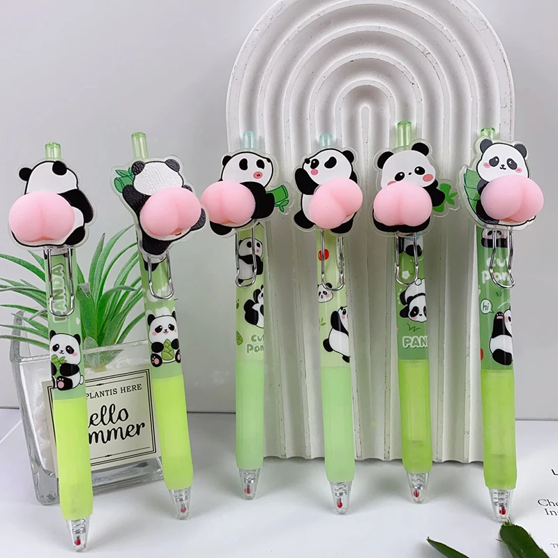 2pcs Cartoon Panda Gel Pens Kawaii Soft Butt 0.5mm Neutral Pens for Writing Korean Stationery Students Office School Supplies