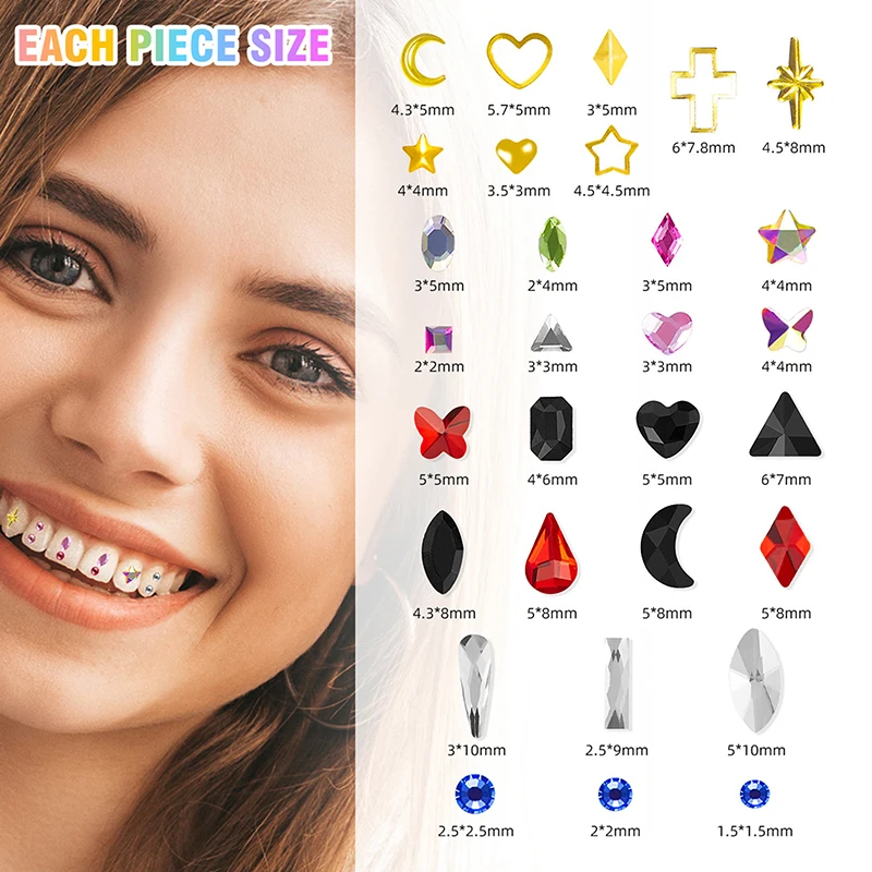 1Set Dental Tooth Gems Crystal Diamond Ornament Diy Tools Various Shapes Color Teeth Jewelry Tooth Decoration