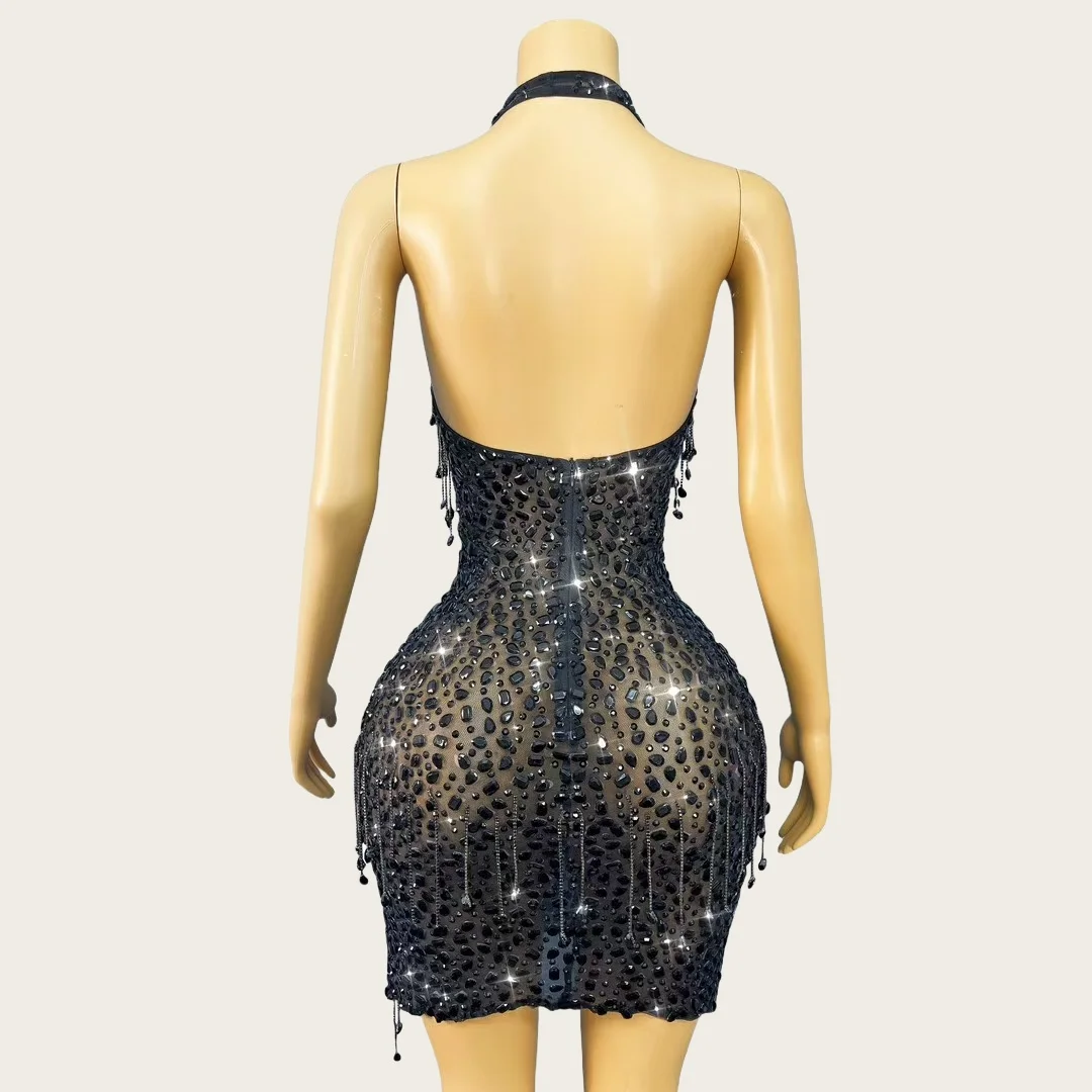 

Wulonweibo Birthday Party Deep V-neck Black Short Dress Sexy Women Cocktail Dresses Nightclub Festival Celebrate Event Outfit