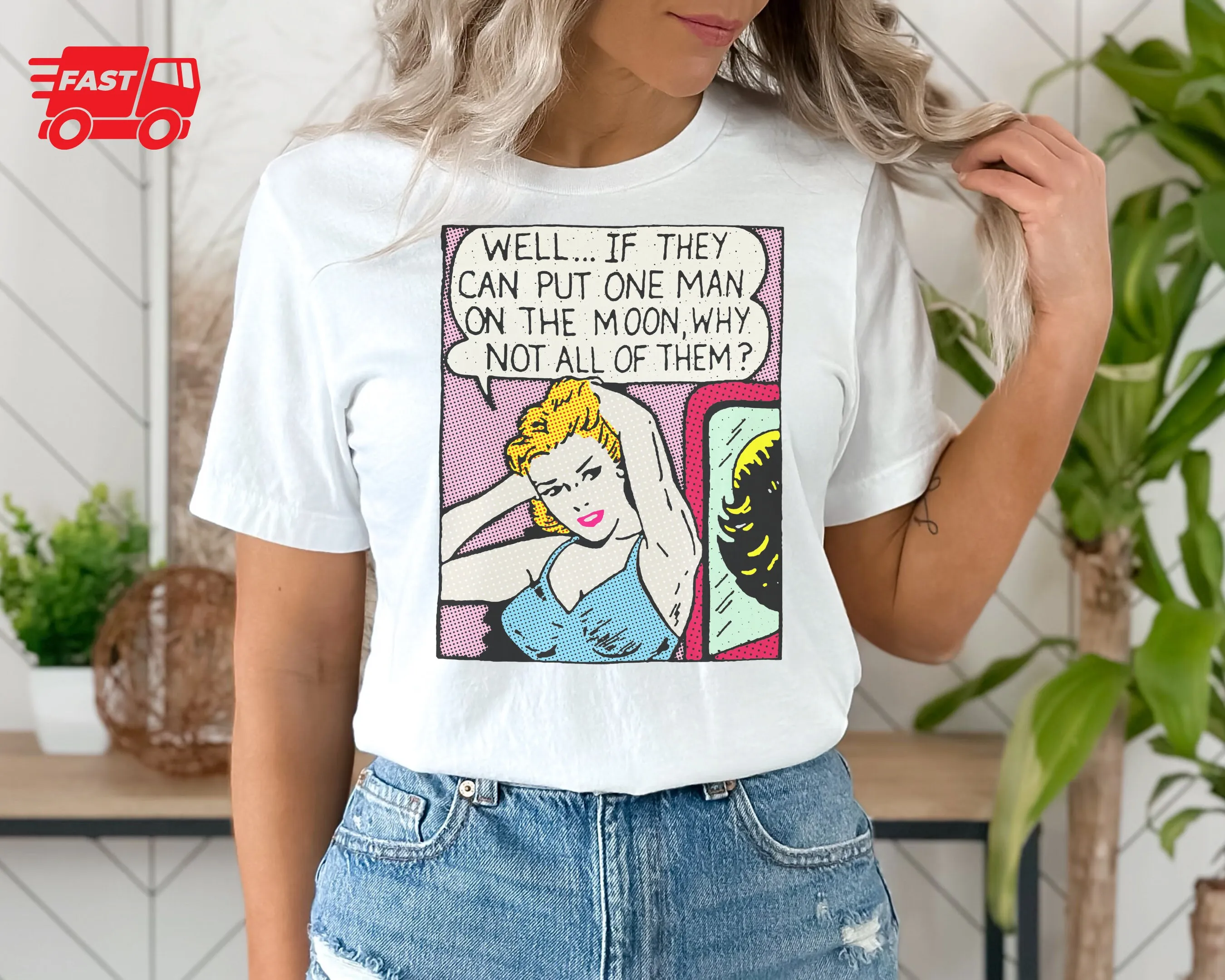 Gay Comics T Shirt Well if they can put one man on the moon why not all of them Funny Lesbian Pop Art Queer Vintage