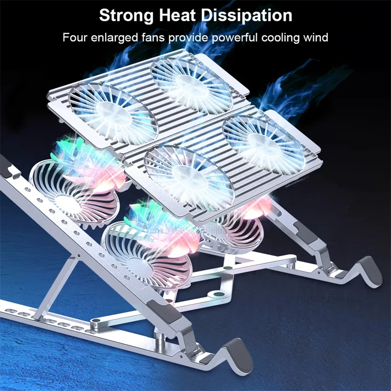 Laptop Stand Aluminum Alloy Tablet Cooling Stand Folding with Fan Radiator Support Lift Anti-skid Universal Cooler Base Holder