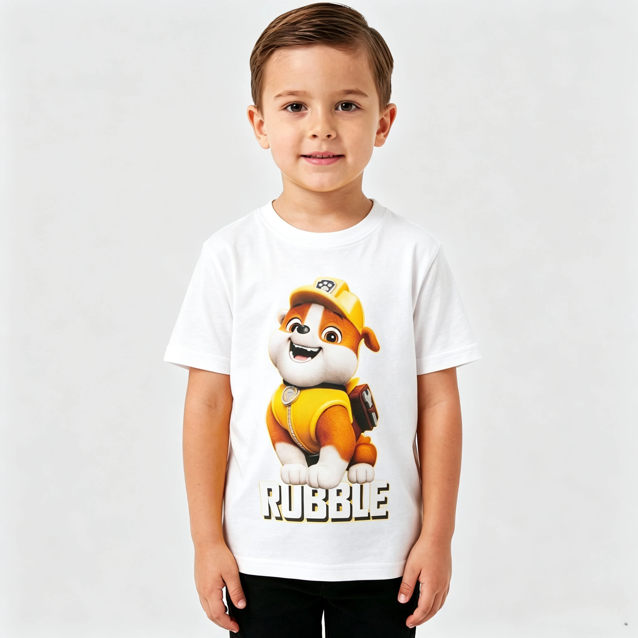 Boys Paw Patrol Rubble T‑Shirt Kids Cartoon Dog Print Short Sleeve Cotton Tee Children Summer Casual Tops for Little Boys