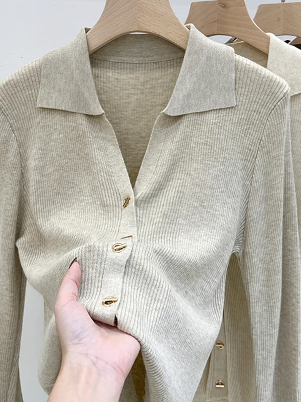 سترة محبوكة من Ele Ne بتصميم أزرار للربيع والخريف بطبقة أساسية عالية من Faion Sensation Commute Sle Long Sve... #4