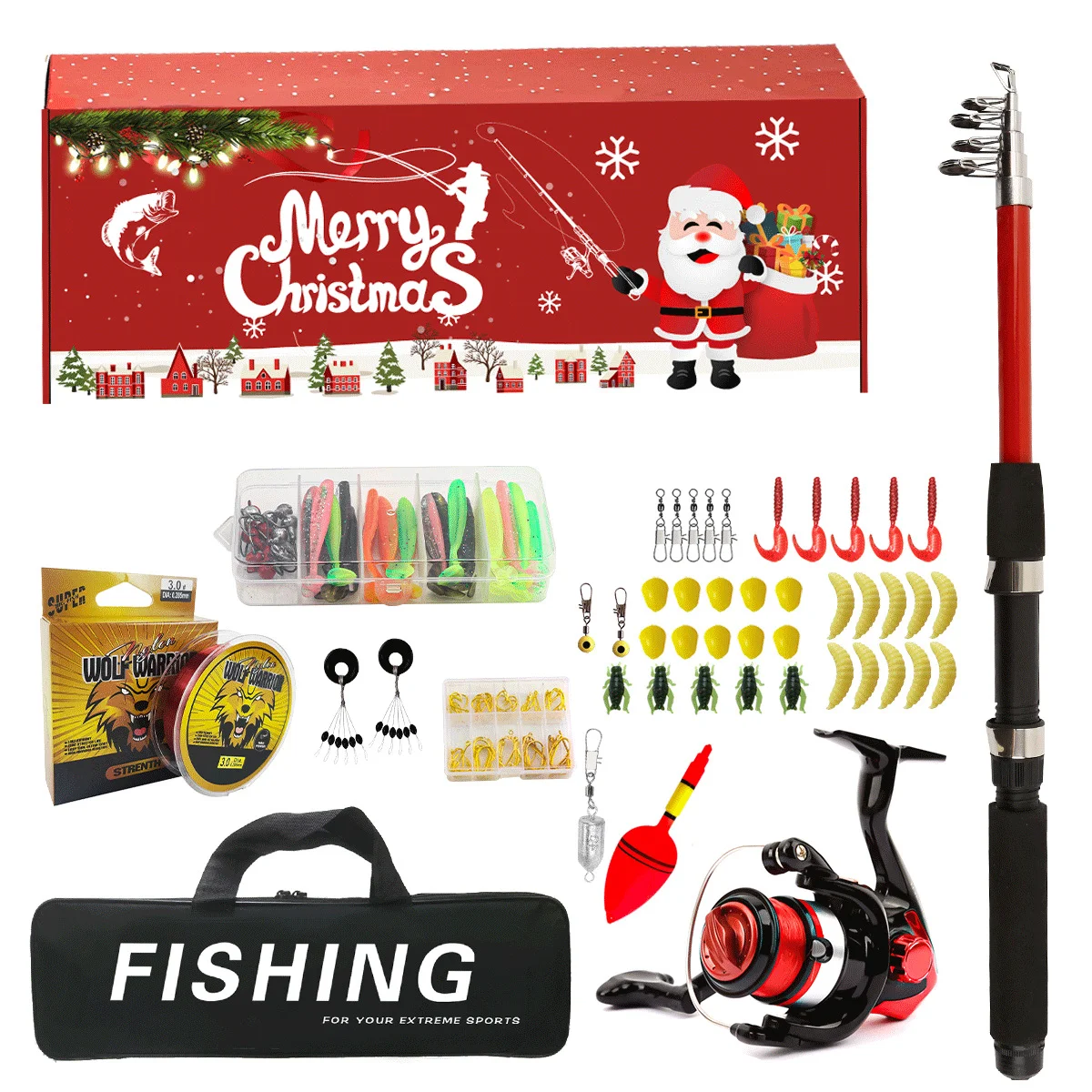 

Christmas lure pole set, fiberglass set, complete set of fishing gear, ultra lightweight and convenient long-range sea fishing s