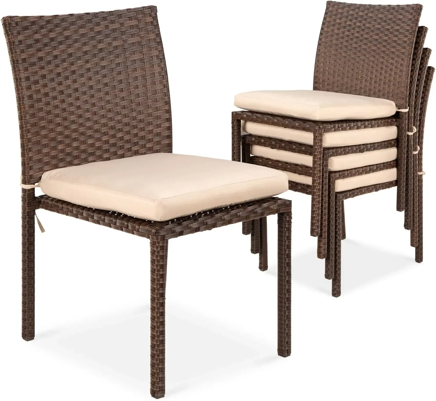 

Set of 4 Dining Chairs, Stackable Outdoor Patio Wicker Chairs w/Cushions, UV-Resistant Finish, and Steel Frame