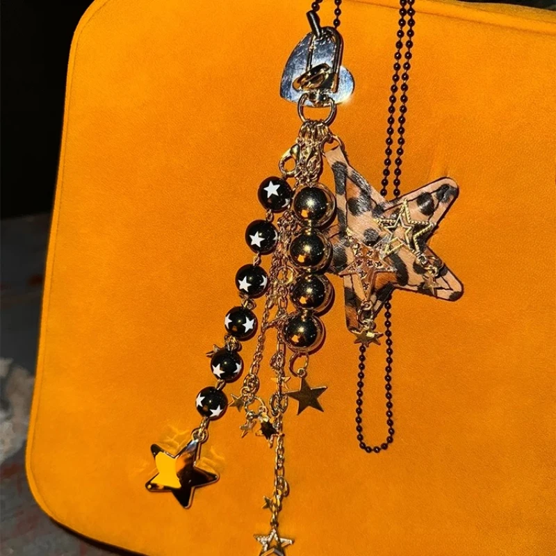 

Сумка из бисера с леопардовым узором и звездами, подвеска, многофункциональная сумка на шнурке для мобильного телефона Y2K, подвеска