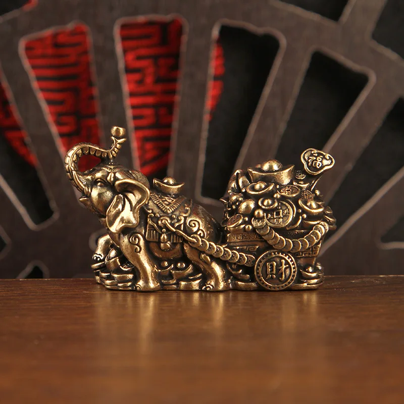 1/2pcs Brass Elephant Lucky Yuanbao Ornament Cornucopia Copper Elephant Pull Car Home Living Room Ornament
