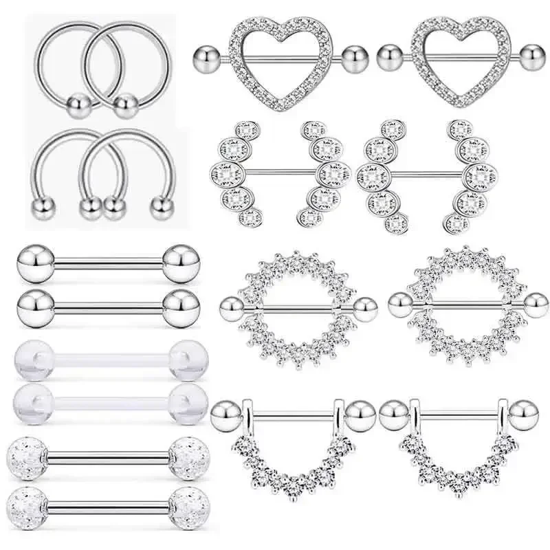 NONE 12 Teil/satz Edelstahl Rosa Herz Mond Nippel Piercing Kit Mode Kristall Sexy Nippel Ring Körper Schmuck PerforaМ Del Pezón 4
