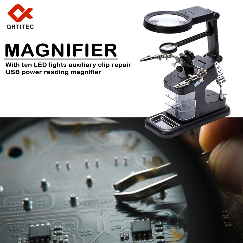 Multi-Functional Welding Table LED 3X/4.5X/25X Magnifying Glass Alligator Clip Holder Clamp Helping Hand Soldering Repair Tool