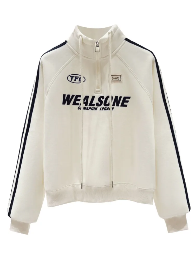 Felpa con cappuccio oversize da donna con cerniera Fce foderata colletto alla coreana Jaet autunno inverno caldo cotone misto poliestere cappotto ort