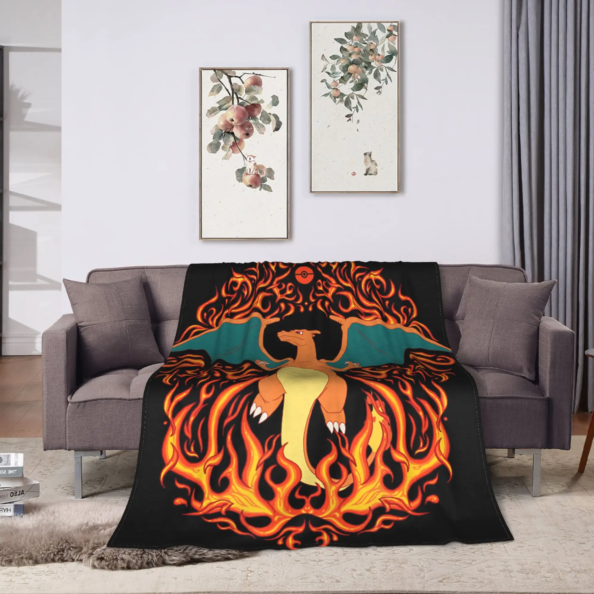 Charizard Fire Type Flames Generation Soft Blanket  Child Plush Bedding Throws Graphic Outdoor Flannel Bedspread Sofa Bed Cover