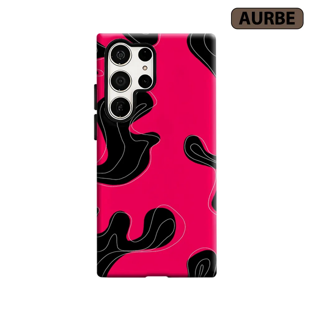 Aurbe Phone Case For Samsung Galaxy S26 S25 S24 S23 Ultra Plus HD Hard Neon Abstract Waves Double Layer Film Cover