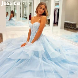 Jessica abiti da ballo blu chiaro ricamato Appliqué Tulle Ruffle Graduate Prom Dress abiti da festa 2024Vestidos De Noche