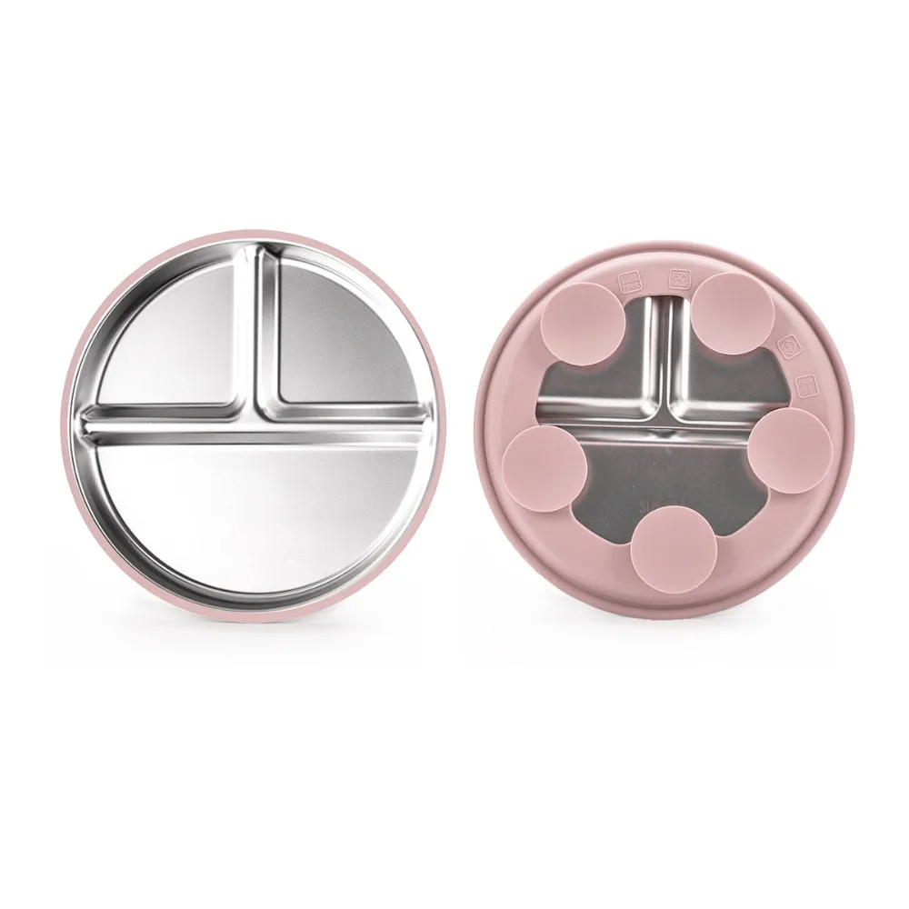 

High Quality Non-Slip Stainless Steel Plate Silicone Sleeves with Suction Divided Plates Removable Anti Breakage Toddler Bowls