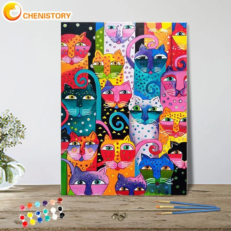 

CHENISTORY diy Paint By Number Cartoon Cat Drawing On Canvas Handpainted Art Gift Pictures By Number Animal Kits Home Decor