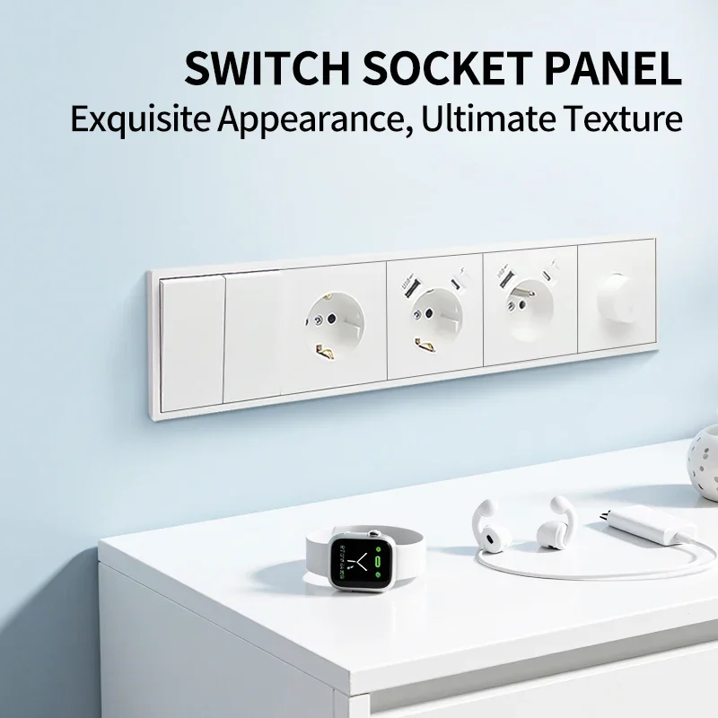 

MORDIO Schuko Socket with USB & Type-C Ports, Flush Wall Outlet, 16A 250V, White, Grounded, Compatible with Multi-Gang Frame