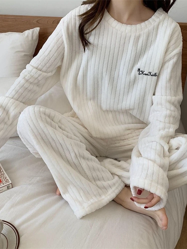 Winter Pajamas Sets For Women Sleepwear Homes Clothing Pajama Home Wear Womens Pyjamas Set Velvet Pants Nightwear Thick Warm