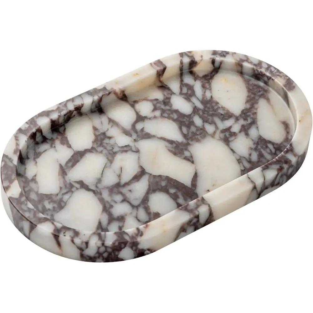 

Natural Calacatta Viola Marble Tray 10"x6" - Non-Resin Bathroom Vanity Organizer & Kitchen Decor | Waterproo Oval Stone Serving