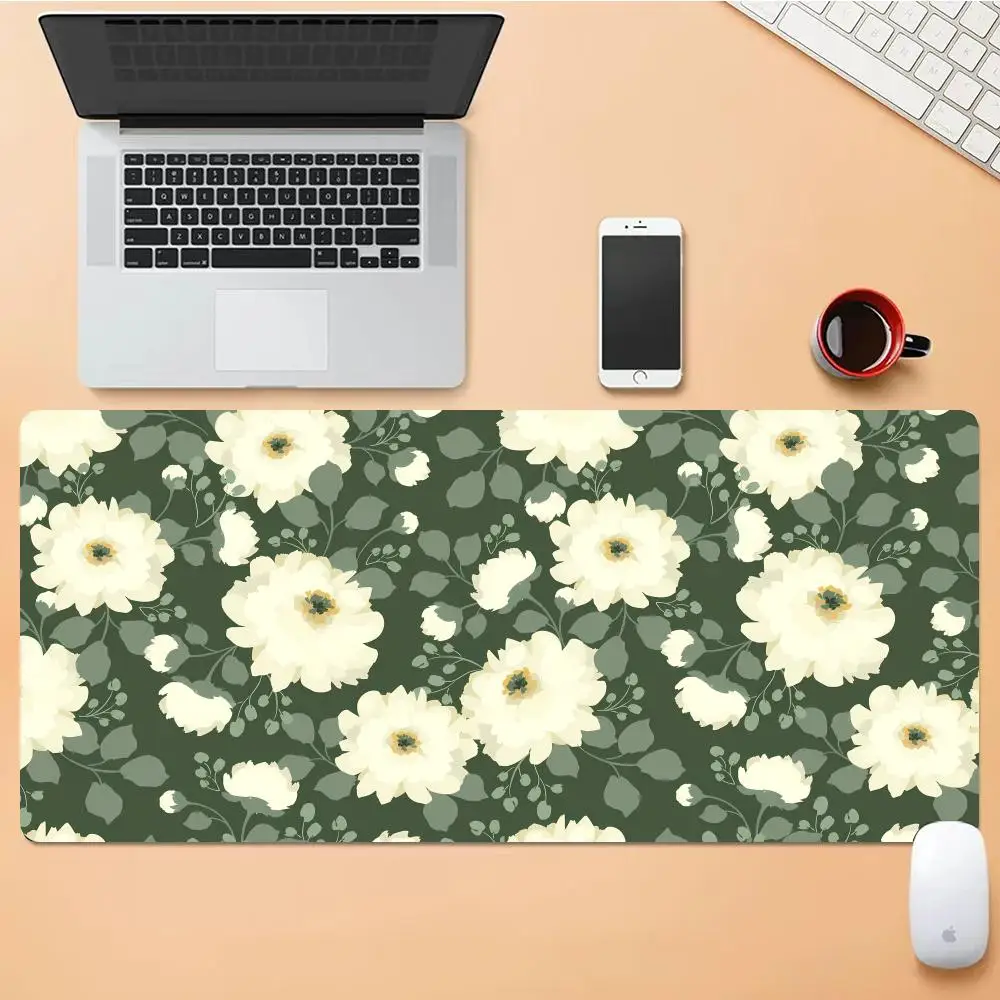 

Botanical Green Floral Plant Mouse Pad Desk Mouse Pad Cute HD Desk Pad Extended Gaming Keyboard Mats Large Gamer Mousepad 90x40