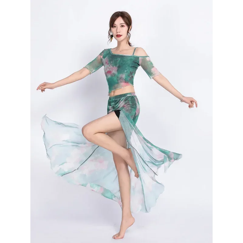 New Sexy Women's Belly Dance Set Belly Clothing Dance Skirt Belly Top Solid Color Long Skirt Set Dance Accessories