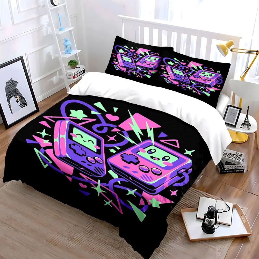 Retro Gaming Decor Set Soft Skin-Friendly Bedding Set Includes 1 Duvet Cover And 2 Pillowcase, Gift