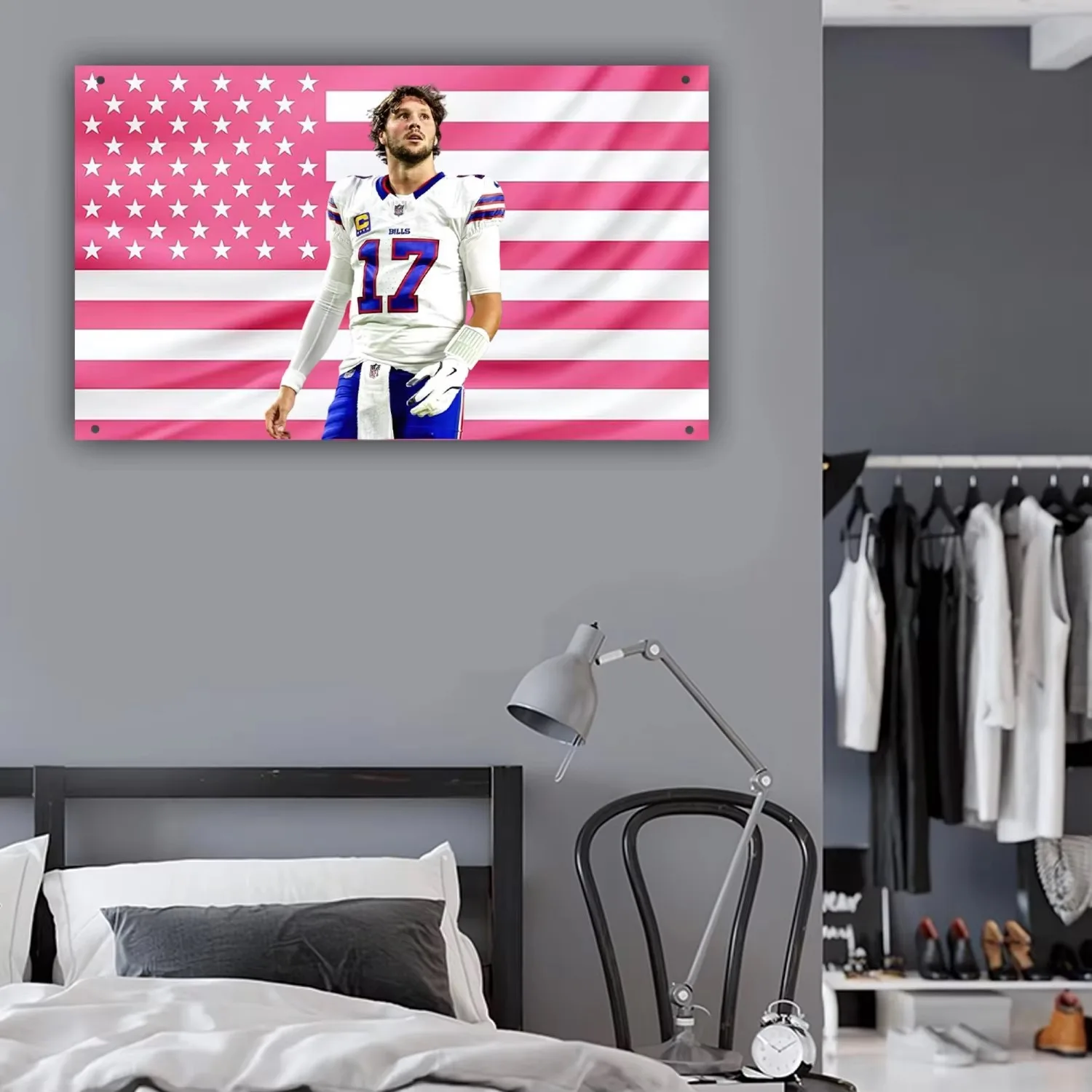 Josh Allen Buffalo Bills Football Tapestry, Pink American Flag Wall Hanging for Dorm Bedroom Living Room Sports Fan Decor Gift