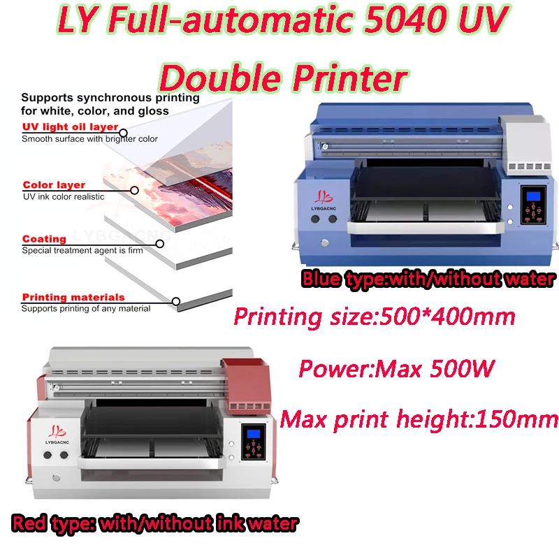 LY 5040 UV Double Printer Max Work Size 500X400mm UV DTG Inkjet Printer Machine USB2.0 Port with All windows system 2880 DPI