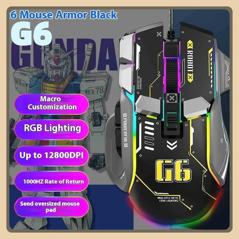 New Free Wolf G6 Customizable Large Size Macro Programming Gaming Mouse Big Hands Multiple Buttons E-Sports Computer Peripheral