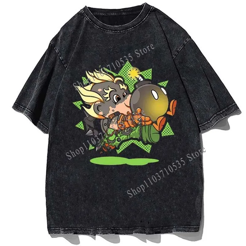 Футболка Overwatch с графическим рисунком игр, футболка с принтом Junkrat, футболка в стиле Хай-стрит, винтажная Хлопковая мужская и женская футболка большого размера, топы