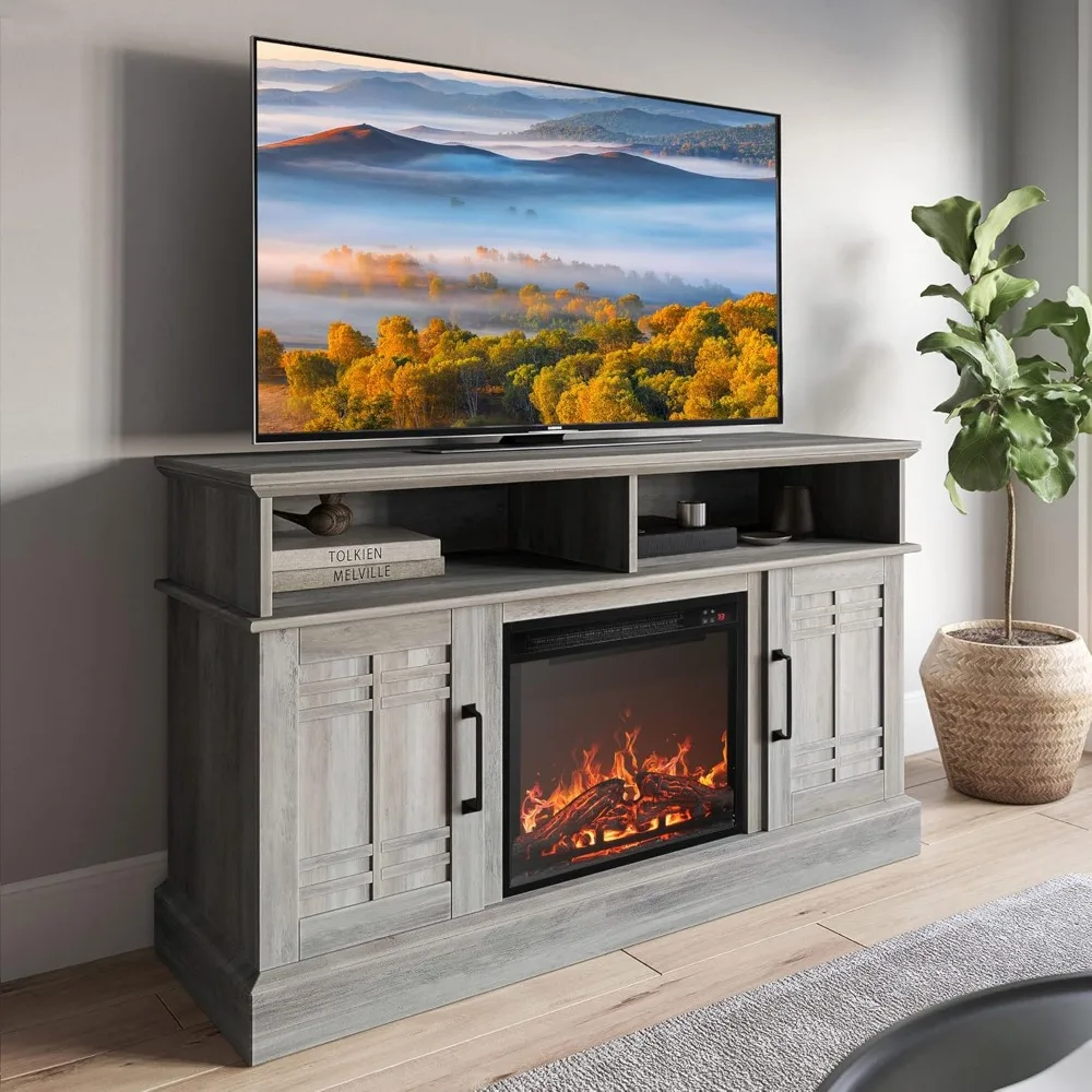 

48" TV Stand with 18" Electric Fireplace Heater, Modern TV Stand for TVs up to 50", Entertainment Media Stand